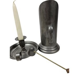 Vtg Reed Barton Pewter Candlestick Holder and Snuffer and Oil Lamp Style Holder